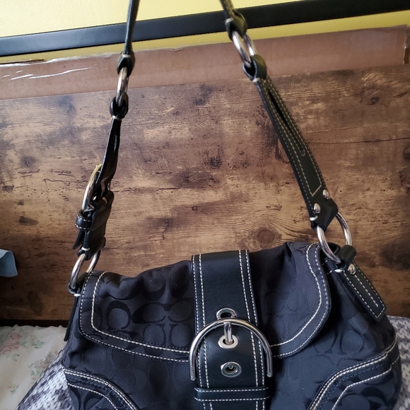 COACH 10603 Black Canvas & Leather Signature Handbag Purse - Picture 8 of 8